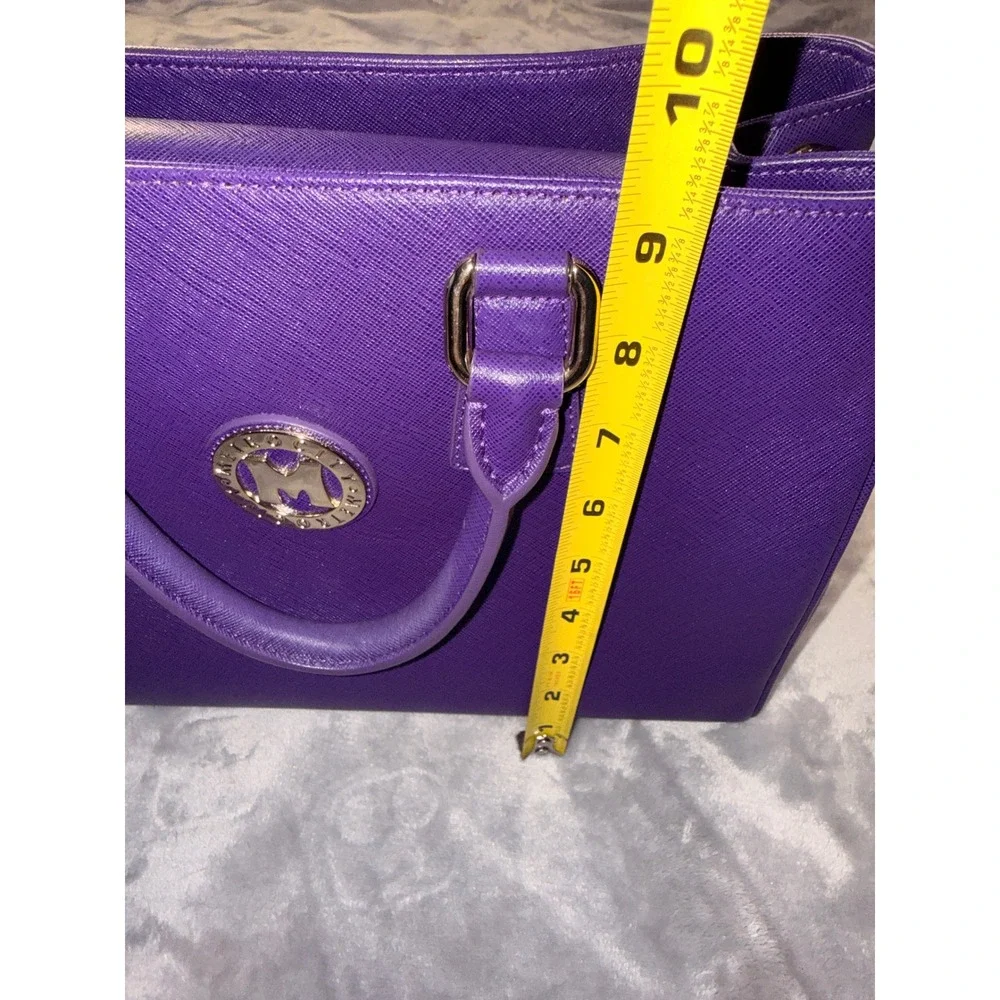 Metrocity Purple Saffiano Leather Satchel Handbag Gold Hardware Crossbody Bag‎